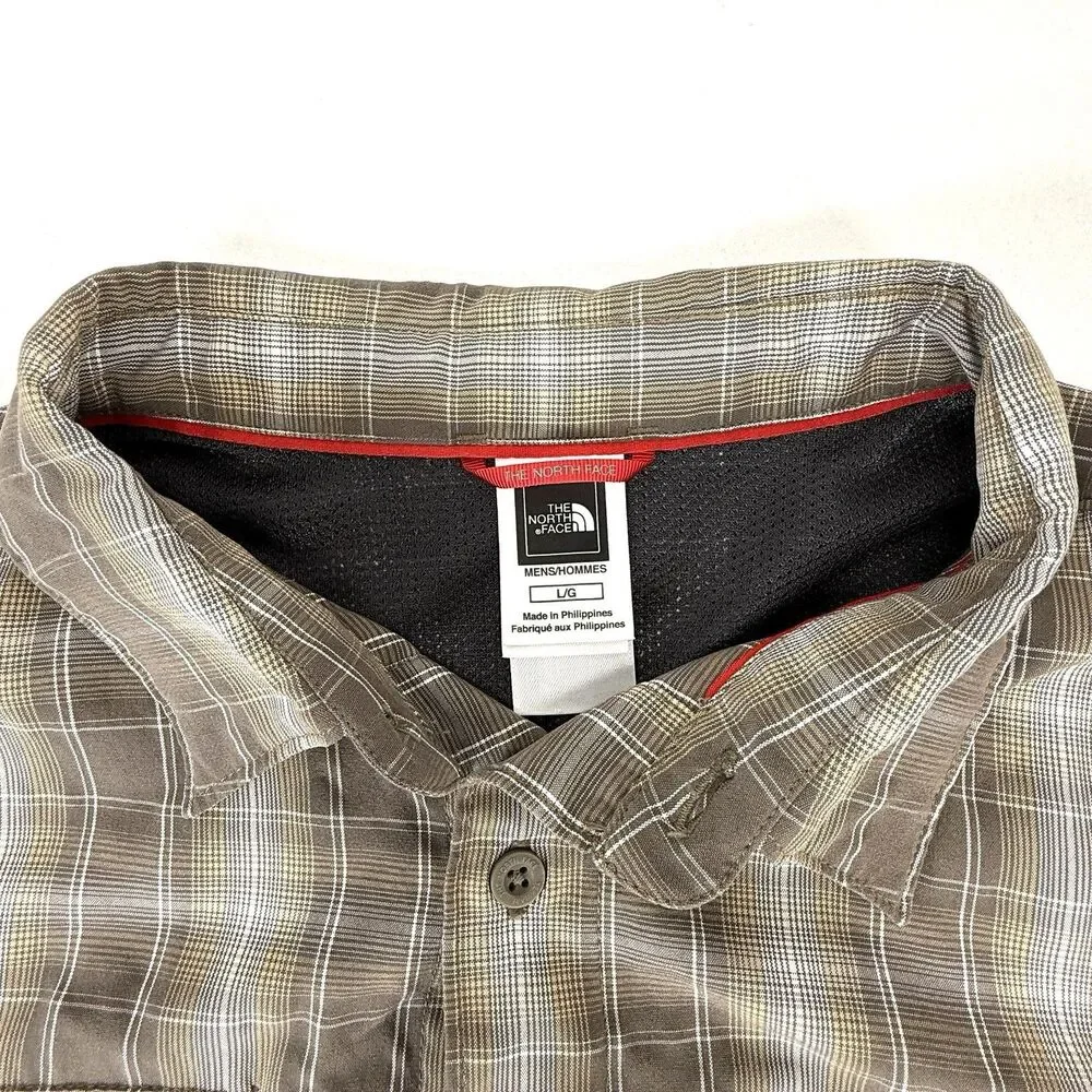 The North Face Shirt Men Large Brown Button Up Hiking Outdoor Plaid Long Sleeve